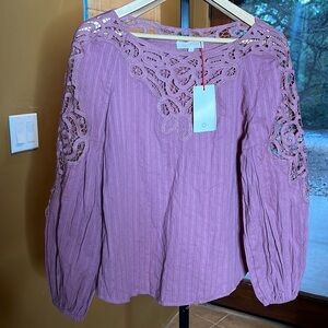 Solitare Women's Dusty Pink Blouse Long Sleeve Open Crochet Size Small NWT